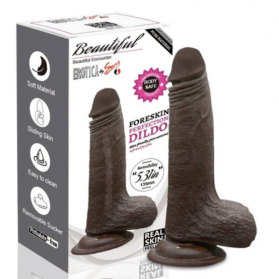 Foreskin Perfection Dildo 17 CM - Çift Katmanlı Kayar Deri - Siyah