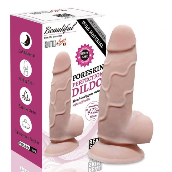 Foreskin Perfection Dildo 16 CM - Çift Katmanlı Kayar Deri - Ten