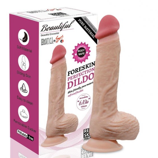 Foreskin Perfection Dildo 20.5 CM - Çift Katmanlı Kayar Deri - Ten