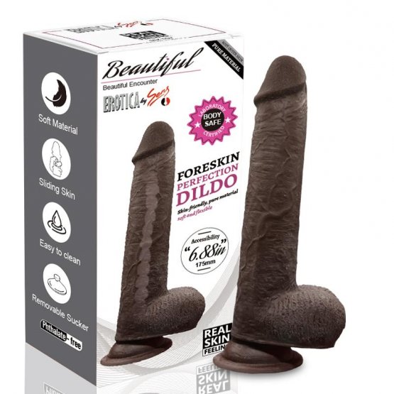 Foreskin Perfection Dildo 22.5 CM - Çift Katmanlı Kayar Deri - Siyah