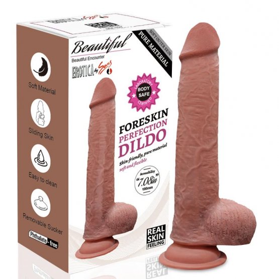 Foreskin Perfection Dildo 22.5 CM - Çift Katmanlı Kayar Deri - Kahverengi