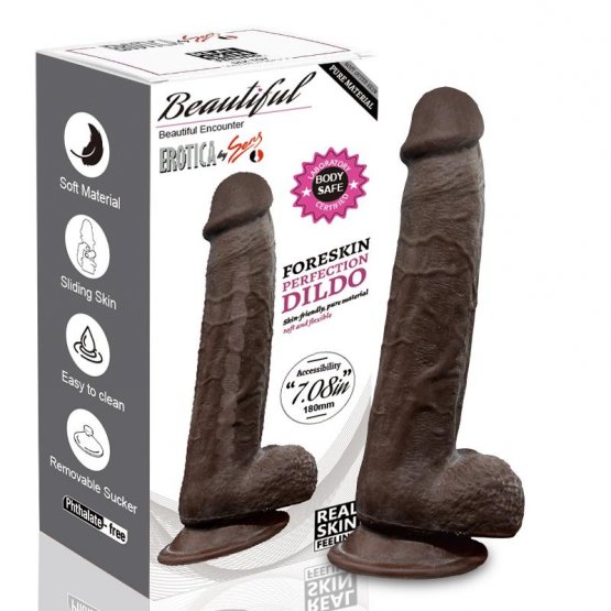 Foreskin Perfection Dildo 23 CM - Çift Katmanlı Kayar Deri - Siyah