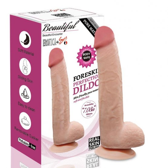 Foreskin Perfection Dildo 23 CM - Çift Katmanlı Kayar Deri - Ten