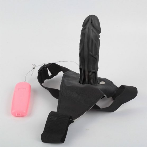 18 cm Belden Bağlamalı İçi Boş Titreşimli Testissiz Zenci Penis