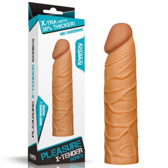 Herotik Shop - 3 cm Dolgulu Uzatıcı Gerçekçi Et Dokulu Penis Kılıfı - Esmer