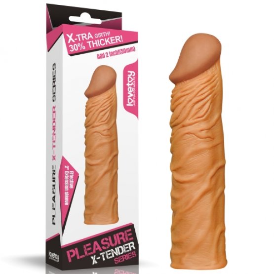 Herotik Shop - 5 cm Dolgulu Uzatıcı Gerçekçi Et Dokulu Penis Kılıfı - Esmer