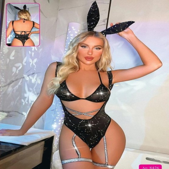 Herotik Shop - Yıldız Desenli Aksesuarlı Fantezi Tavşan Kostümü