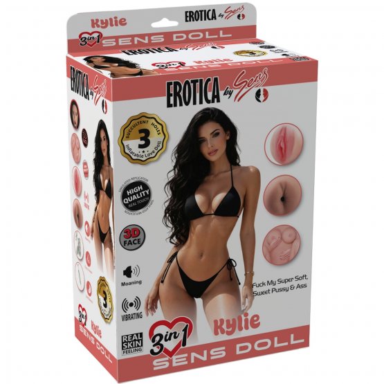Herotik Shop - Kylie 3 in 1 Realistik Et Dokulu, Titreşimli ve Sesli Şişme Manken