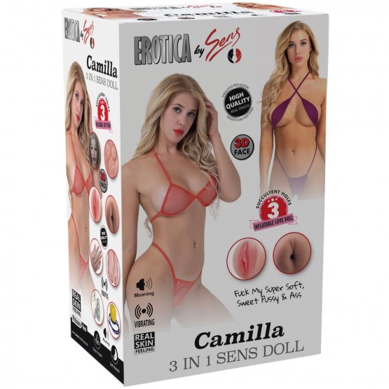 Herotik Shop - Camilla Sarı Saçlı, Realistik Et Dokulu ve Titreşimli Şişme Manken